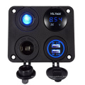 Cargador USB dual + voltímetro digital + toma de corriente de 12 V + interruptor de botón de encendido / apagado Panel de 4 orificios para coche, barco, camión marino, motocicleta, RV, ATV, vehículos, GPS, Mobi